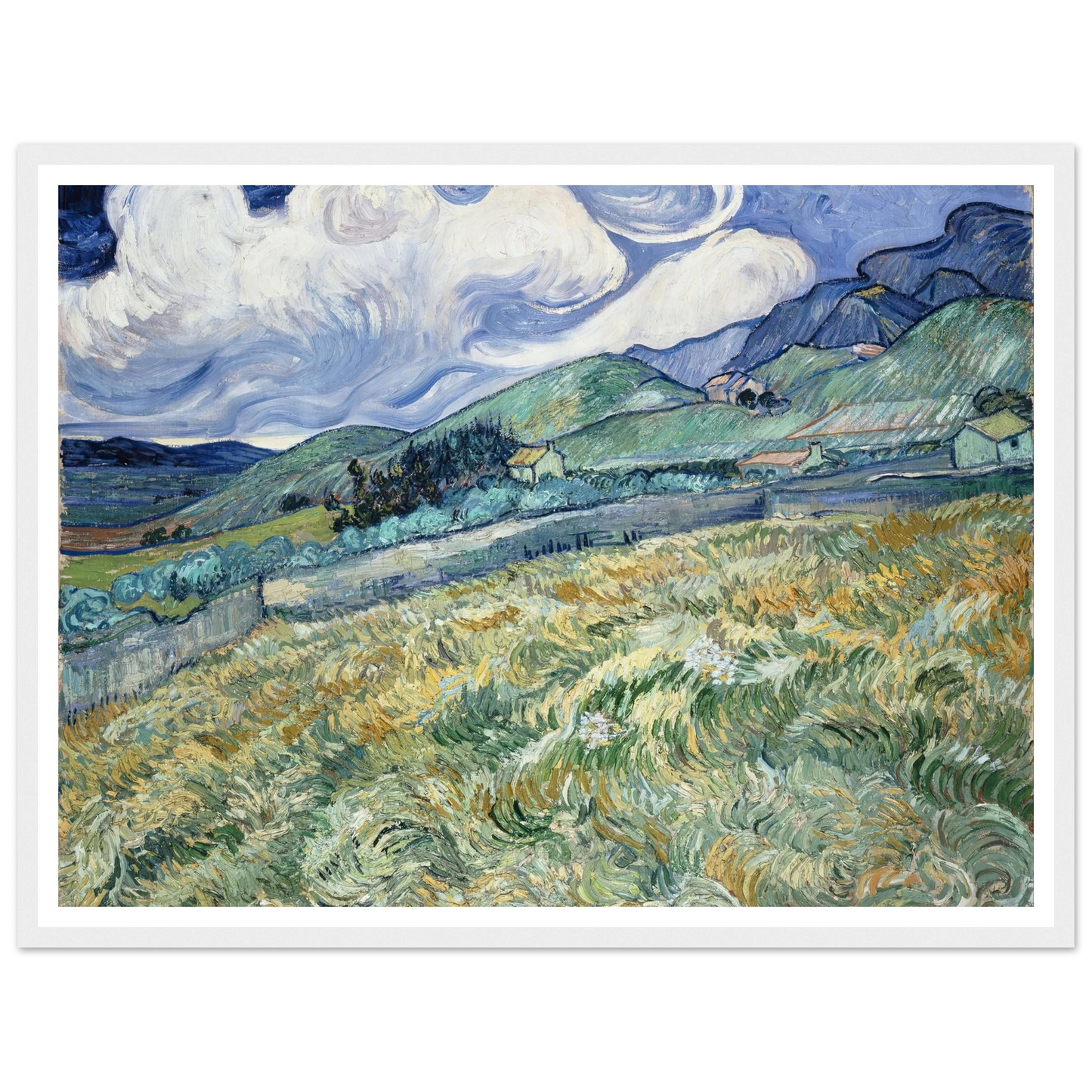 Landscape from Saint-Rémy (1889) Art Print | Vincent van Gogh - Framed Poster - 30x40 cm / 12x16″ - Black frame