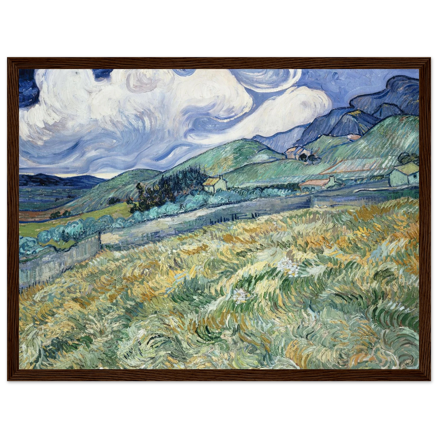 Landscape from Saint-Rémy (1889) Art Print | Vincent van Gogh - Framed Poster - 30x40 cm / 12x16″ - Black frame