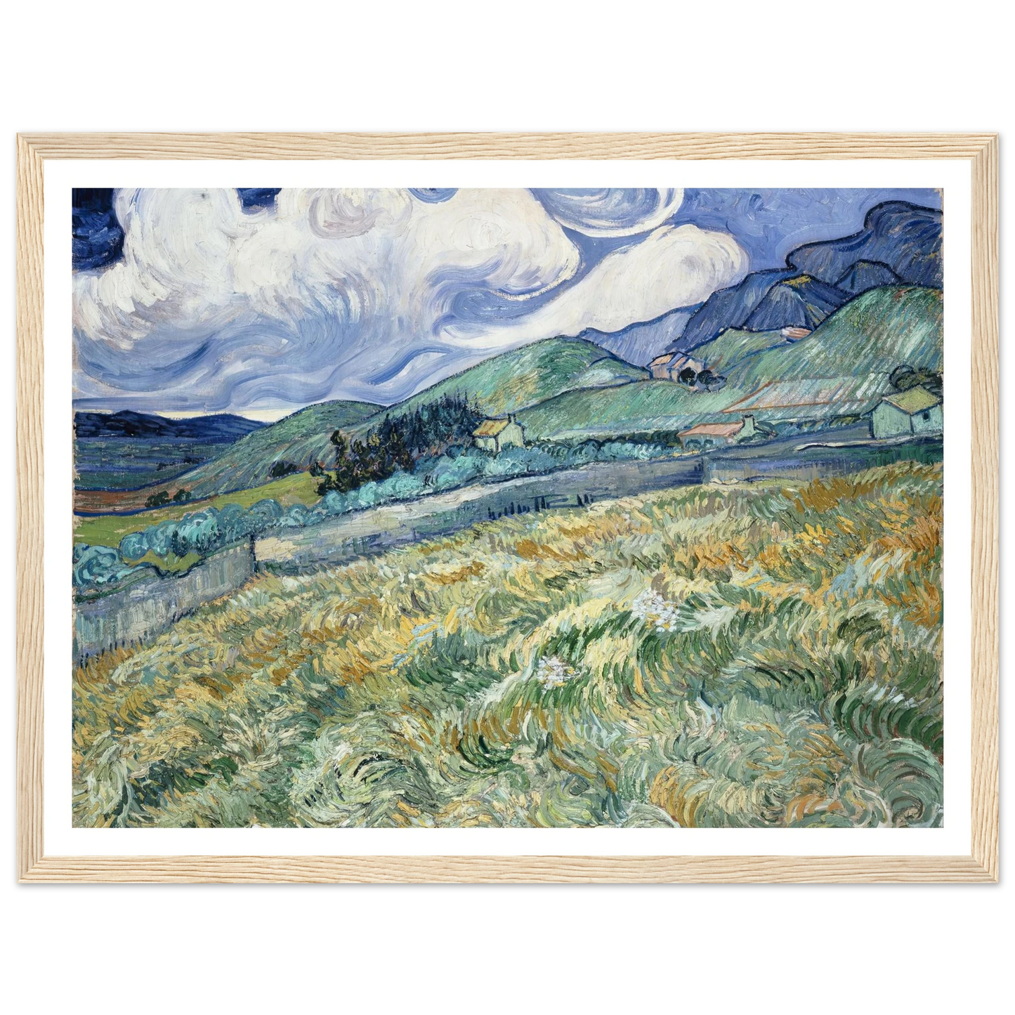 Landscape from Saint-Rémy (1889) Art Print | Vincent van Gogh - Framed Poster - 30x40 cm / 12x16″ - Black frame