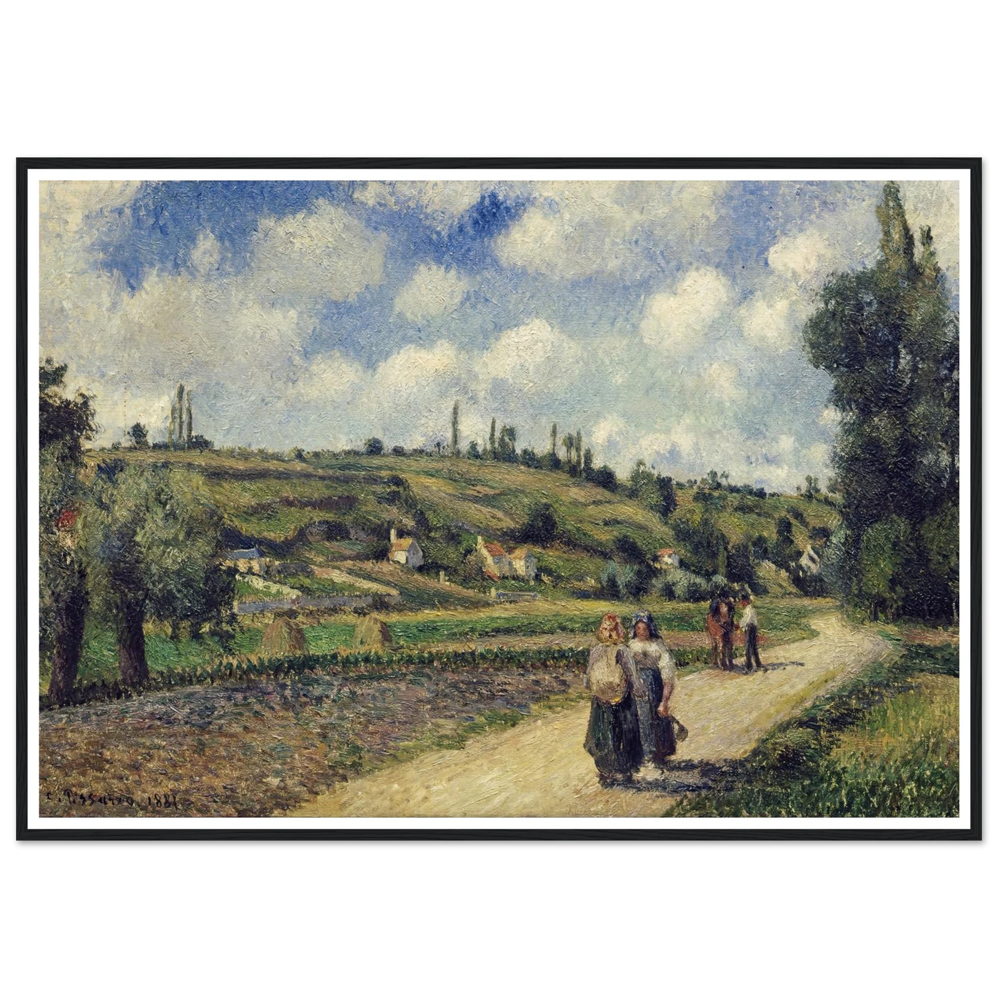Landscape near Pontoise, the Auvers Road (1881) Art Print | Camille Pissarro - Framed Poster - 30x40 cm / 12x16″ - Black frame