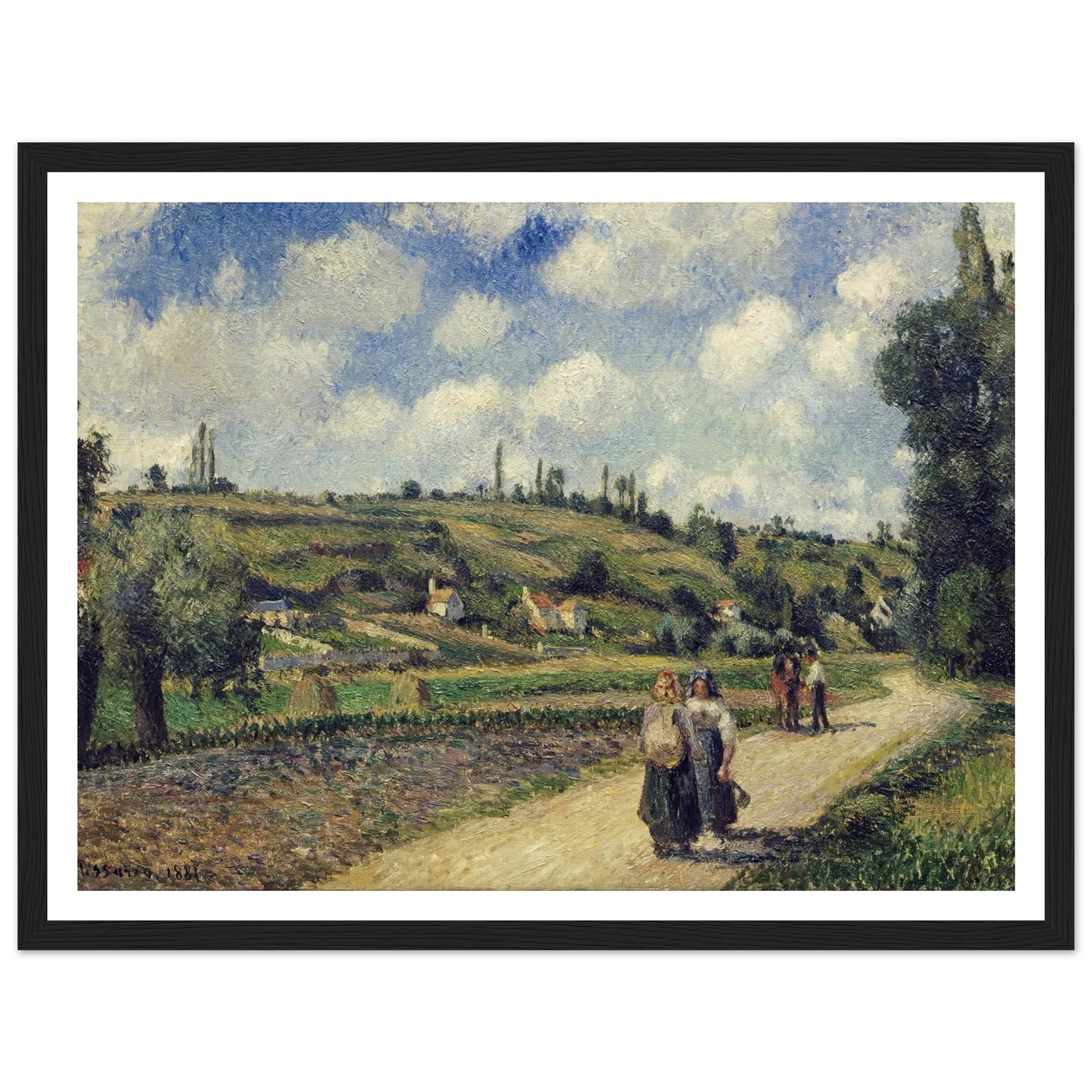 Landscape near Pontoise, the Auvers Road (1881) Art Print | Camille Pissarro - Framed Poster - 30x40 cm / 12x16″ - Black frame