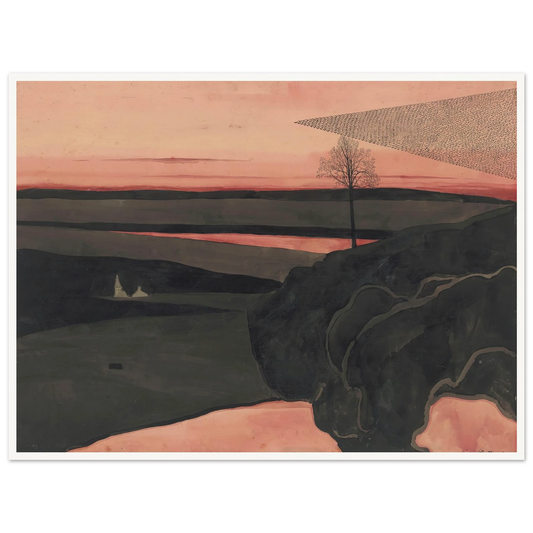 Landscape under a Red Evening Glow with Migratory Birds (1919) Art Print | Leon Spilliaert - Framed Poster - 30x40 cm / 12x16″ - Black frame