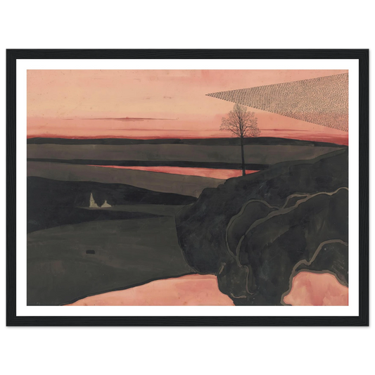 Landscape under a Red Evening Glow with Migratory Birds (1919) Art Print | Leon Spilliaert - Framed Poster - 30x40 cm / 12x16″ - Black frame