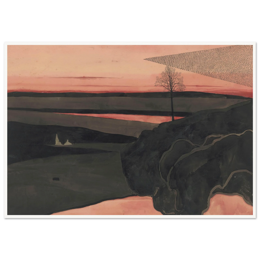 Landscape under a Red Evening Glow with Migratory Birds (1919) Art Print | Leon Spilliaert - Framed Poster - 30x40 cm / 12x16″ - Black frame