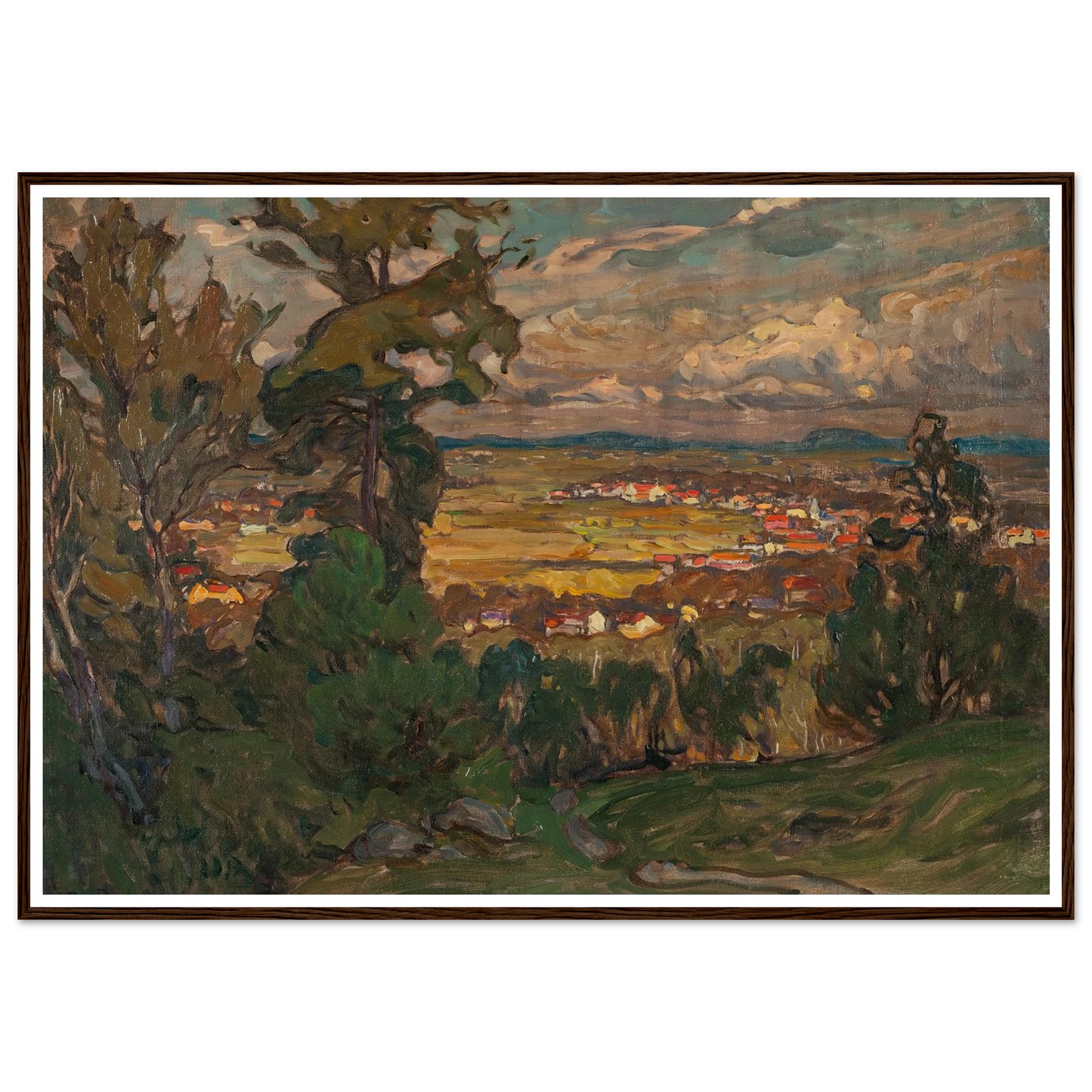 Landscape with a Village. Study from North Norway Art Print | Anna Boberg - Framed Poster - 30x40 cm / 12x16″ - Black frame