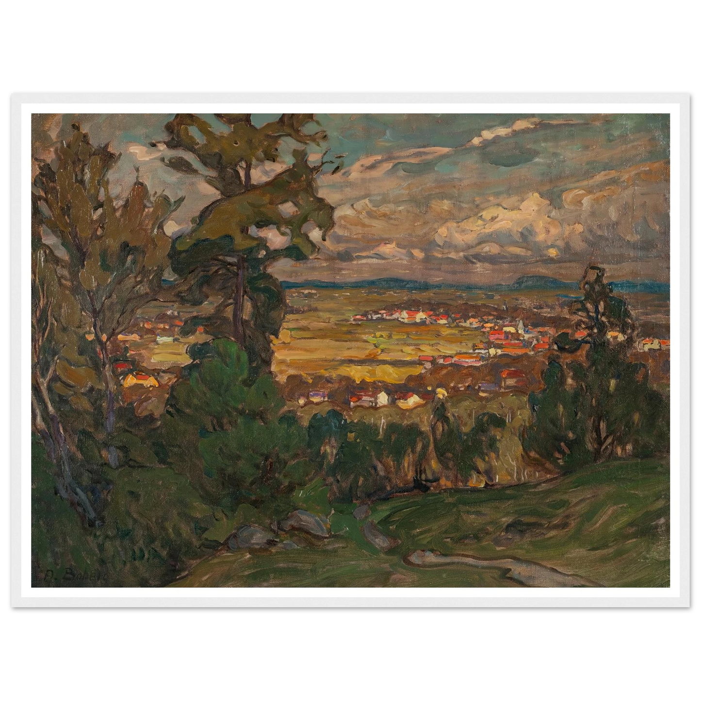 Landscape with a Village. Study from North Norway Art Print | Anna Boberg - Framed Poster - 30x40 cm / 12x16″ - Black frame