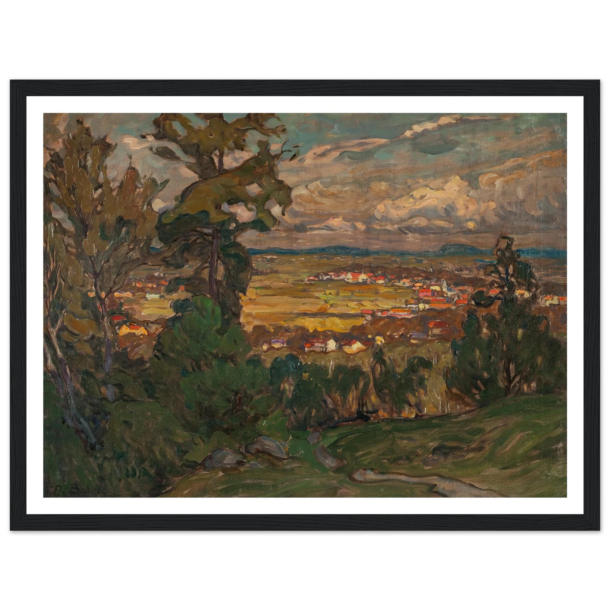 Landscape with a Village. Study from North Norway Art Print | Anna Boberg - Framed Poster - 30x40 cm / 12x16″ - Black frame