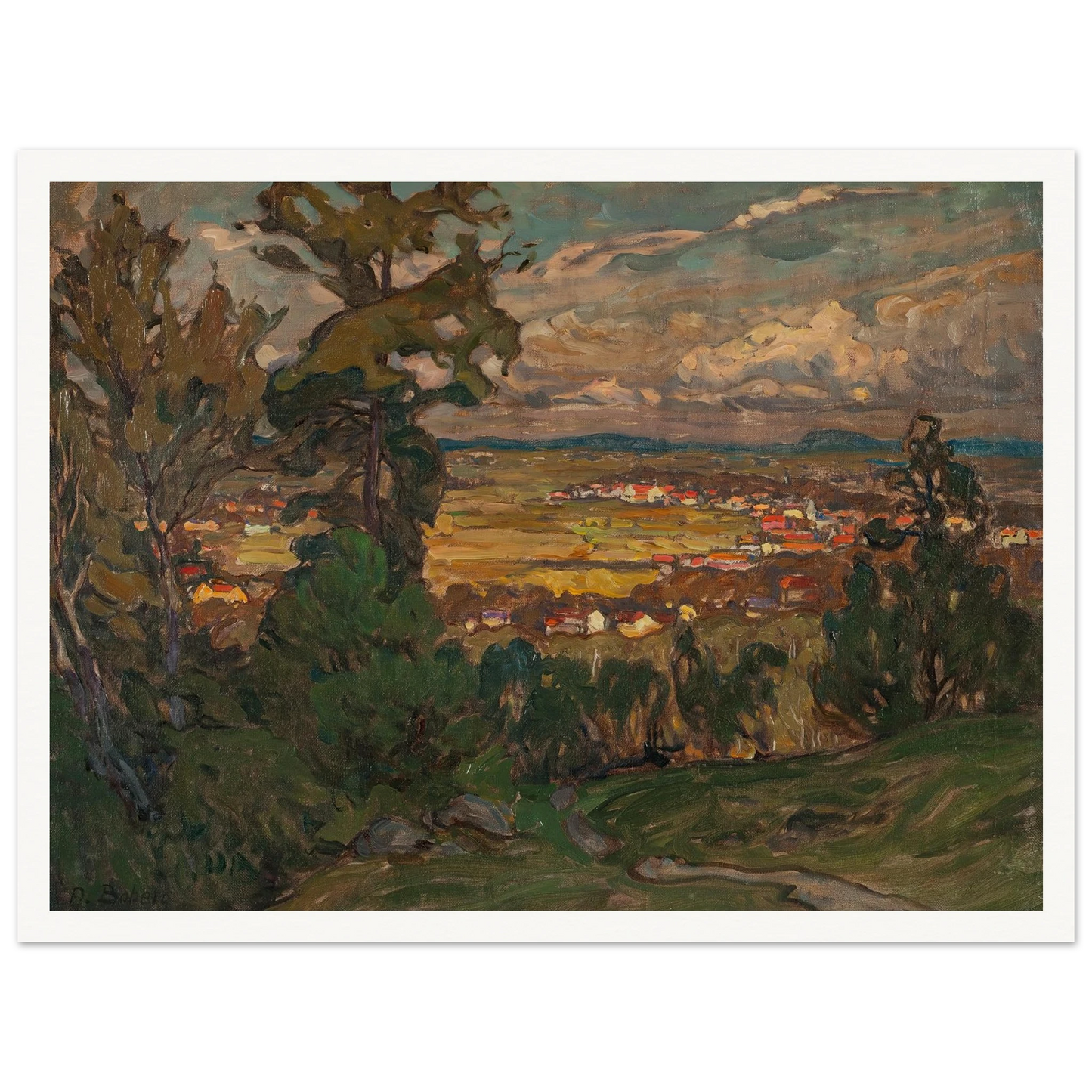 Landscape with a Village. Study from North Norway Art Print | Anna Boberg - Framed Poster - 30x40 cm / 12x16″ - Black frame
