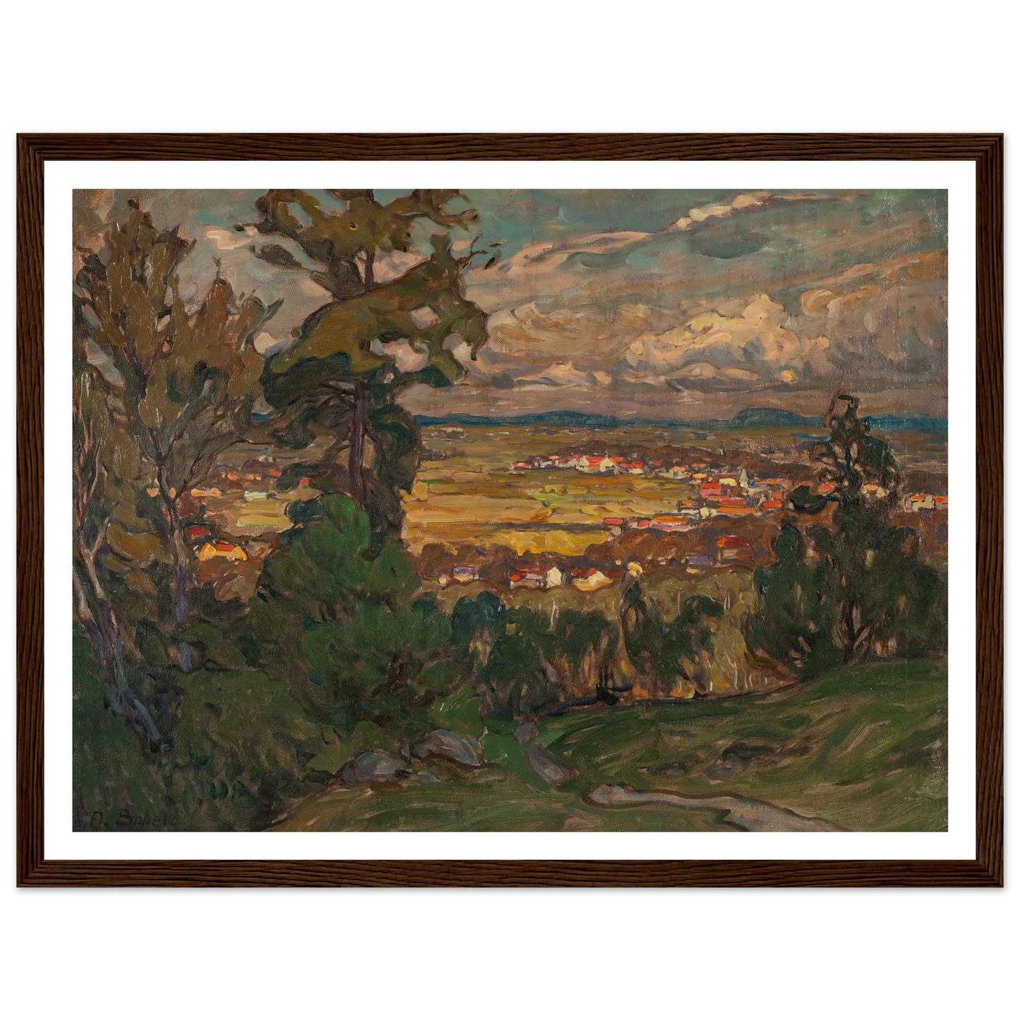 Landscape with a Village. Study from North Norway Art Print | Anna Boberg - Framed Poster - 30x40 cm / 12x16″ - Black frame