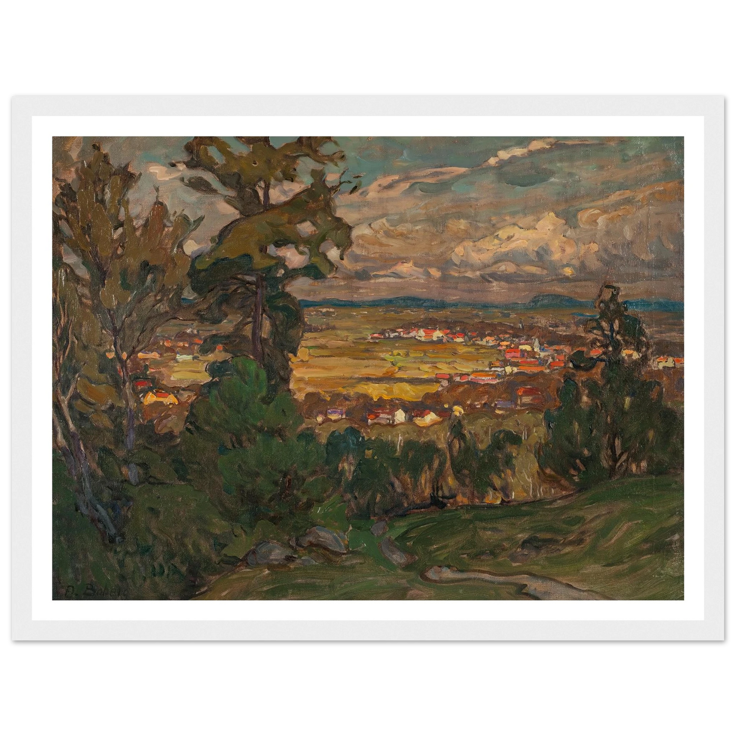 Landscape with a Village. Study from North Norway Art Print | Anna Boberg - Framed Poster - 30x40 cm / 12x16″ - Black frame
