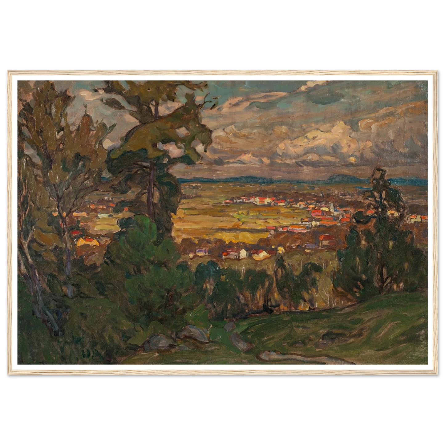 Landscape with a Village. Study from North Norway Art Print | Anna Boberg - Framed Poster - 30x40 cm / 12x16″ - Black frame