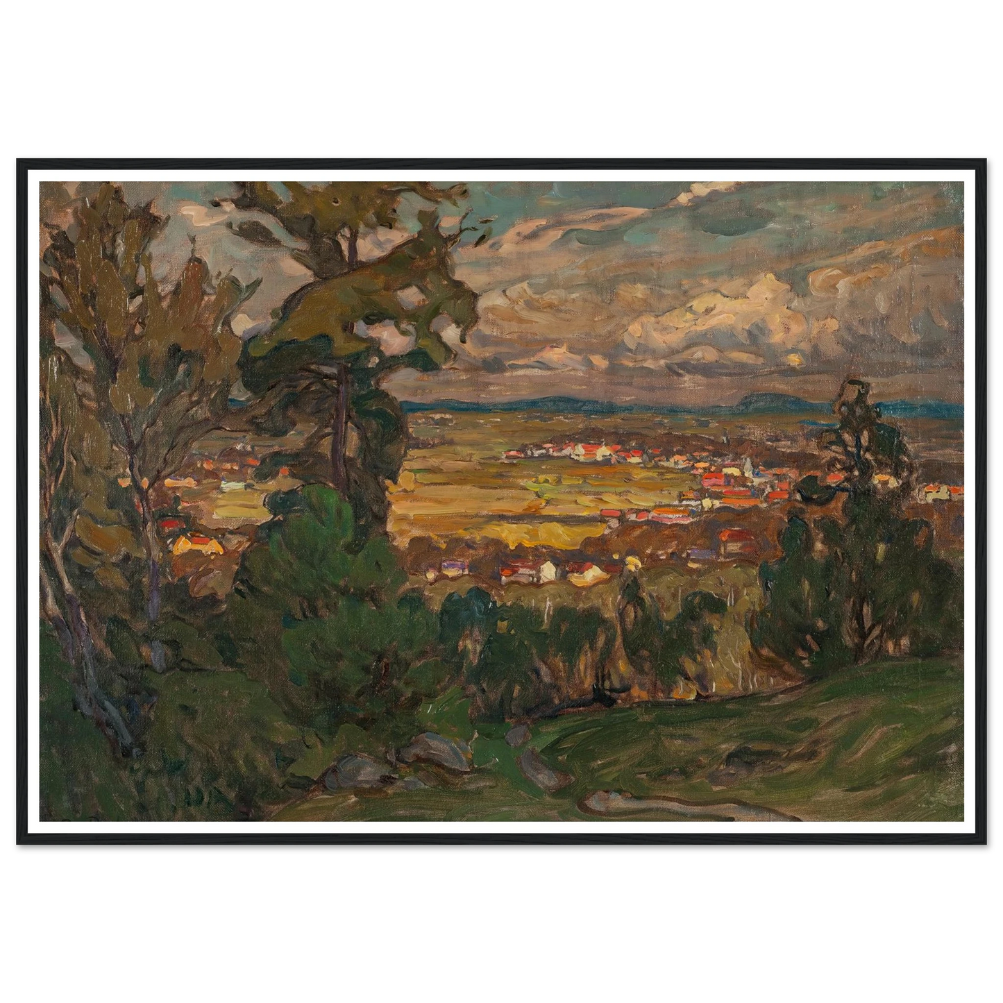 Landscape with a Village. Study from North Norway Art Print | Anna Boberg - Framed Poster - 30x40 cm / 12x16″ - Black frame