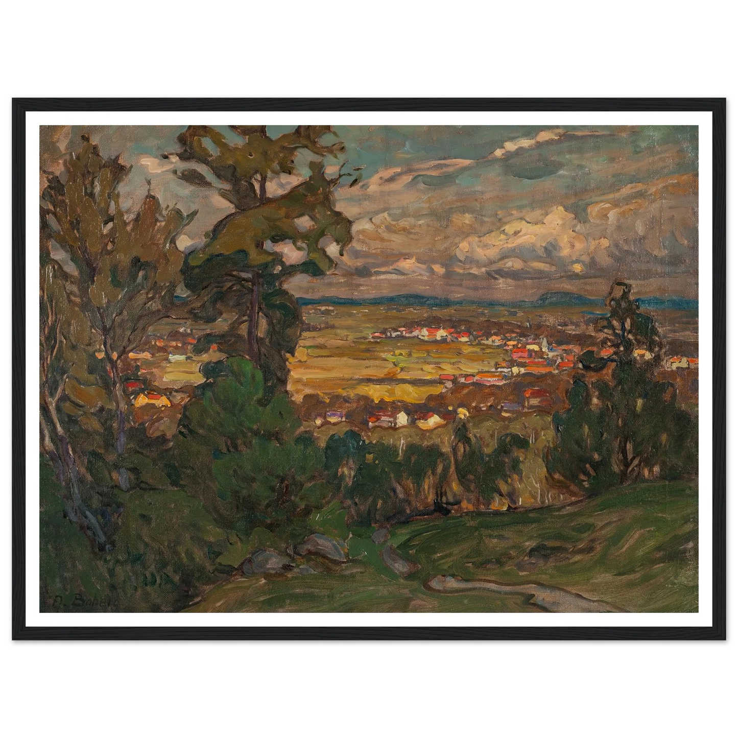 Landscape with a Village. Study from North Norway Art Print | Anna Boberg - Framed Poster - 30x40 cm / 12x16″ - Black frame