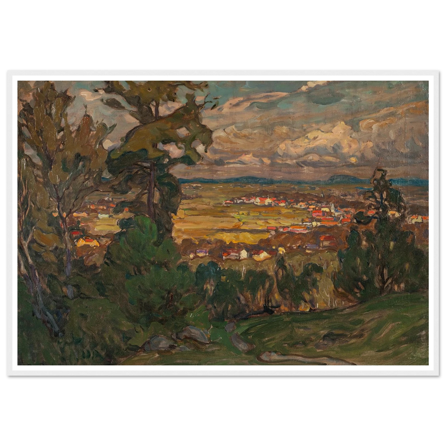 Landscape with a Village. Study from North Norway Art Print | Anna Boberg - Framed Poster - 30x40 cm / 12x16″ - Black frame