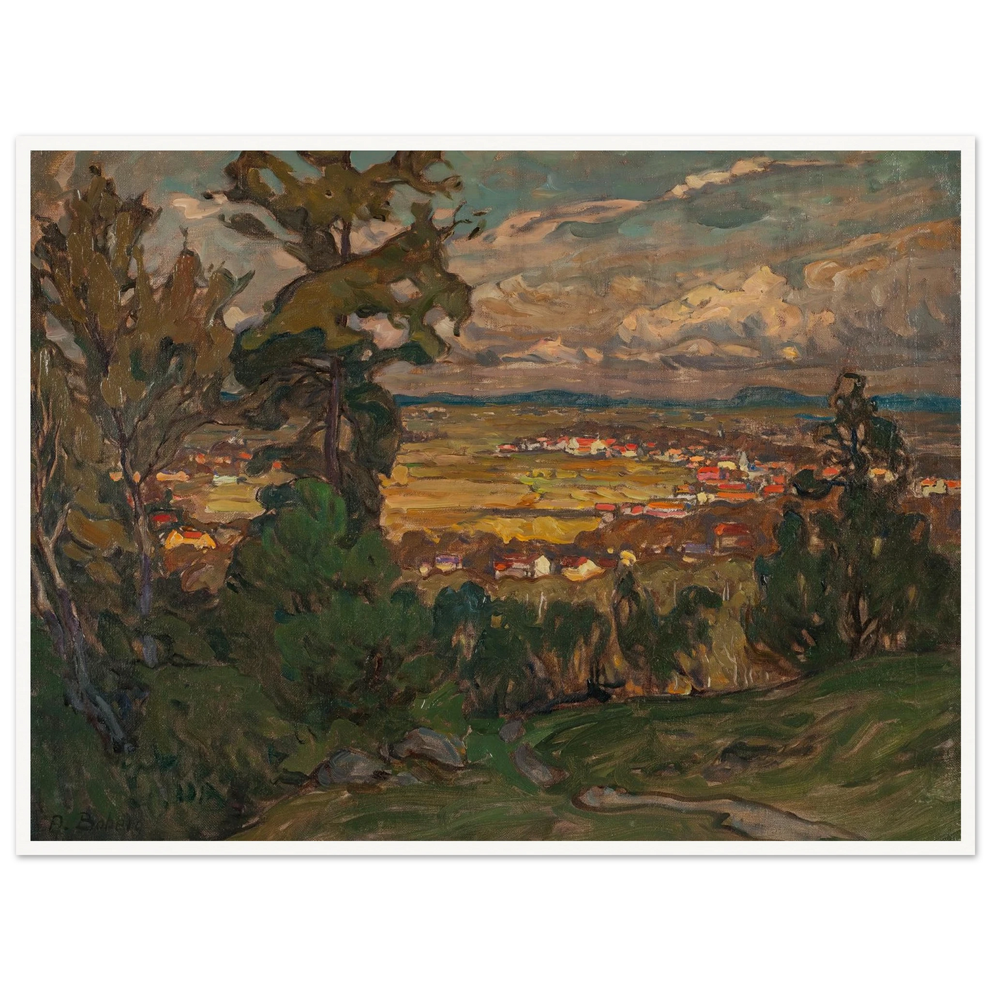 Landscape with a Village. Study from North Norway Art Print | Anna Boberg - Framed Poster - 30x40 cm / 12x16″ - Black frame