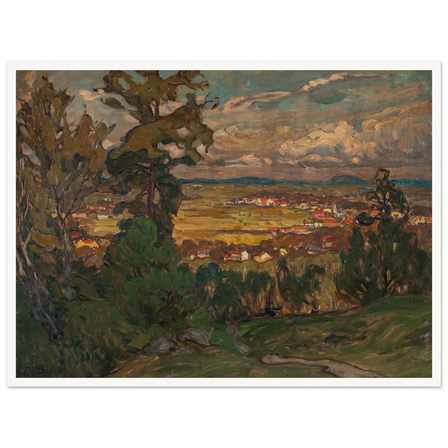 Landscape with a Village. Study from North Norway Art Print | Anna Boberg - Framed Poster - 30x40 cm / 12x16″ - Black frame