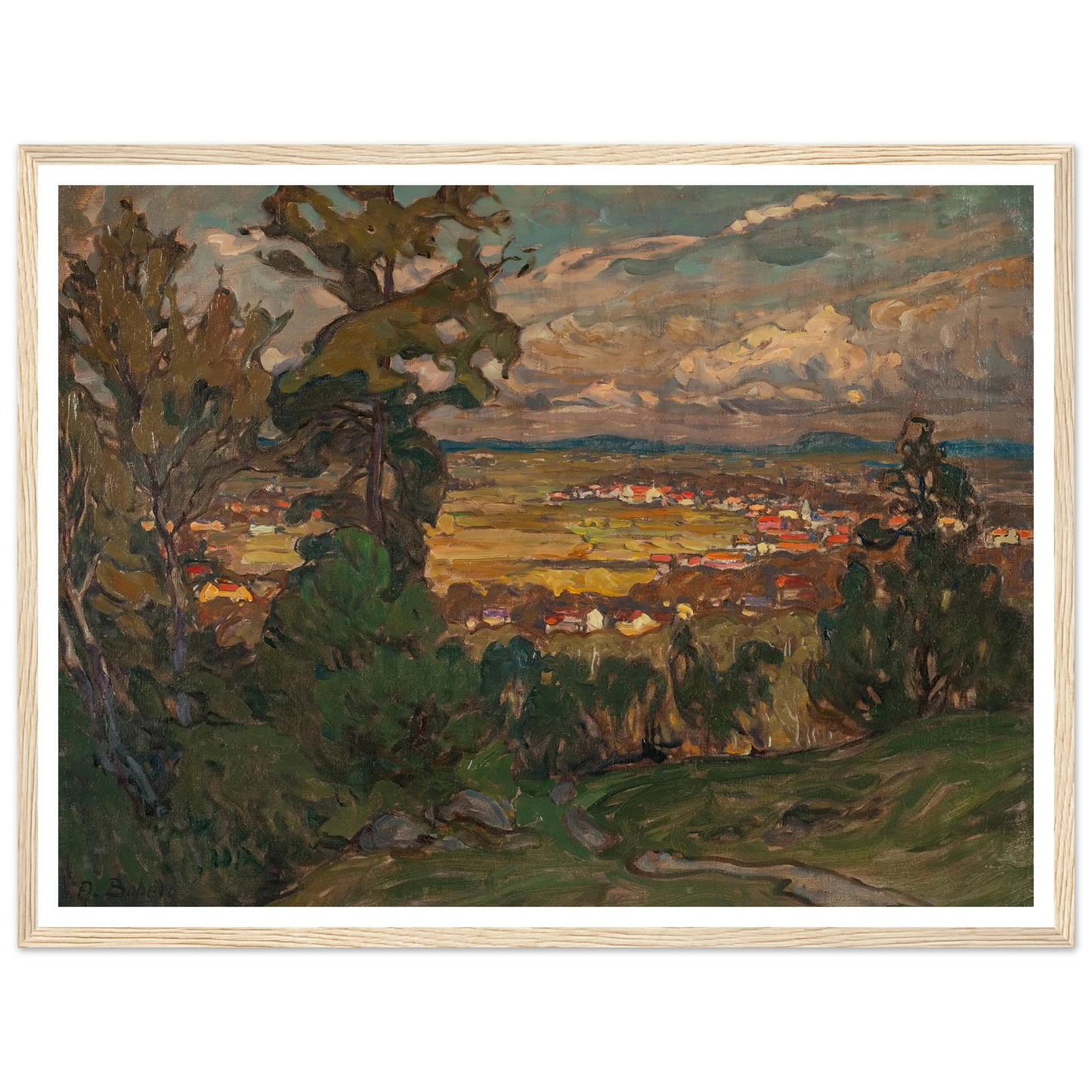 Landscape with a Village. Study from North Norway Art Print | Anna Boberg - Framed Poster - 30x40 cm / 12x16″ - Black frame