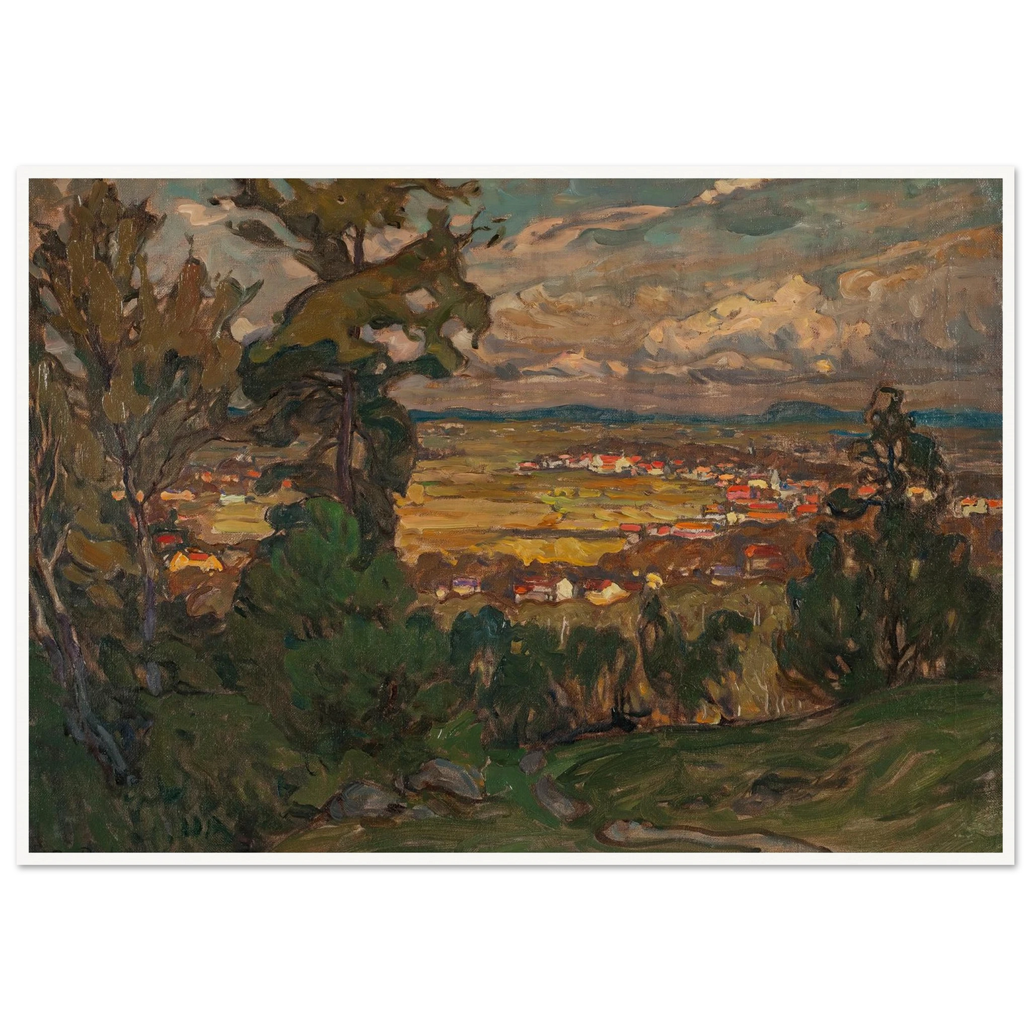 Landscape with a Village. Study from North Norway Art Print | Anna Boberg - Framed Poster - 30x40 cm / 12x16″ - Black frame