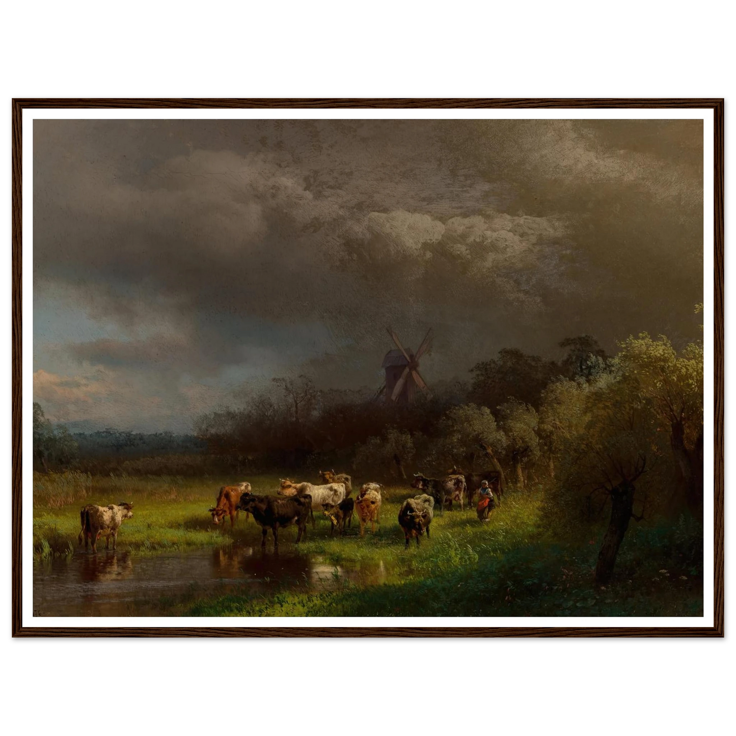 Landscape with a Windmill (1876) Art Print | Hermann Ottomar Herzog - Framed Poster - 30x40 cm / 12x16″ - Black frame