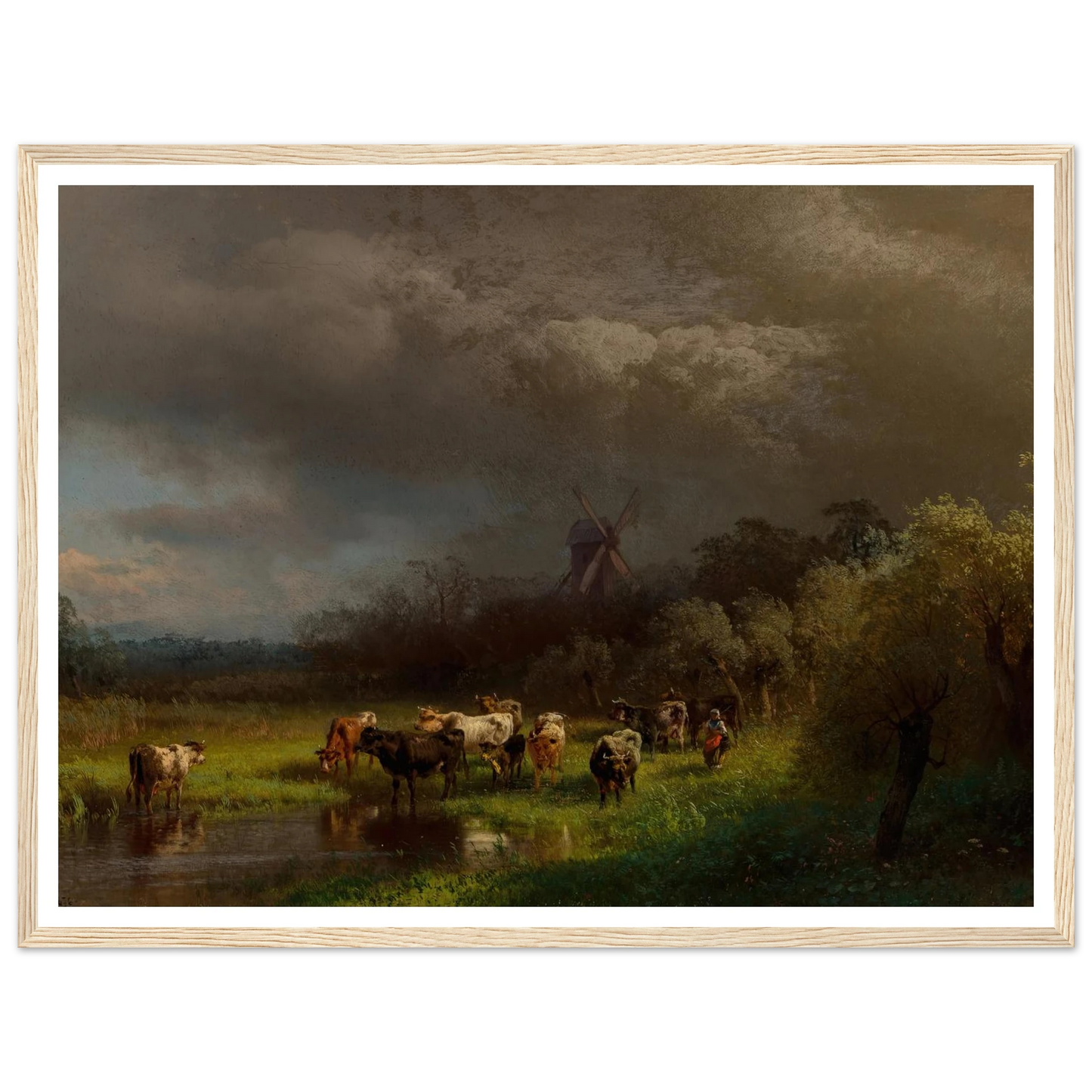 Landscape with a Windmill (1876) Art Print | Hermann Ottomar Herzog - Framed Poster - 30x40 cm / 12x16″ - Black frame