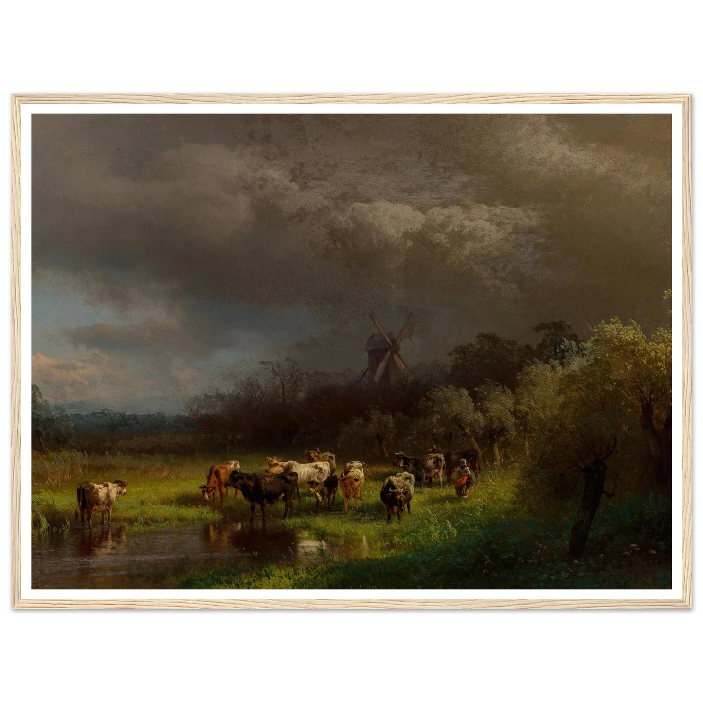 Landscape with a Windmill (1876) Art Print | Hermann Ottomar Herzog - Framed Poster - 30x40 cm / 12x16″ - Black frame