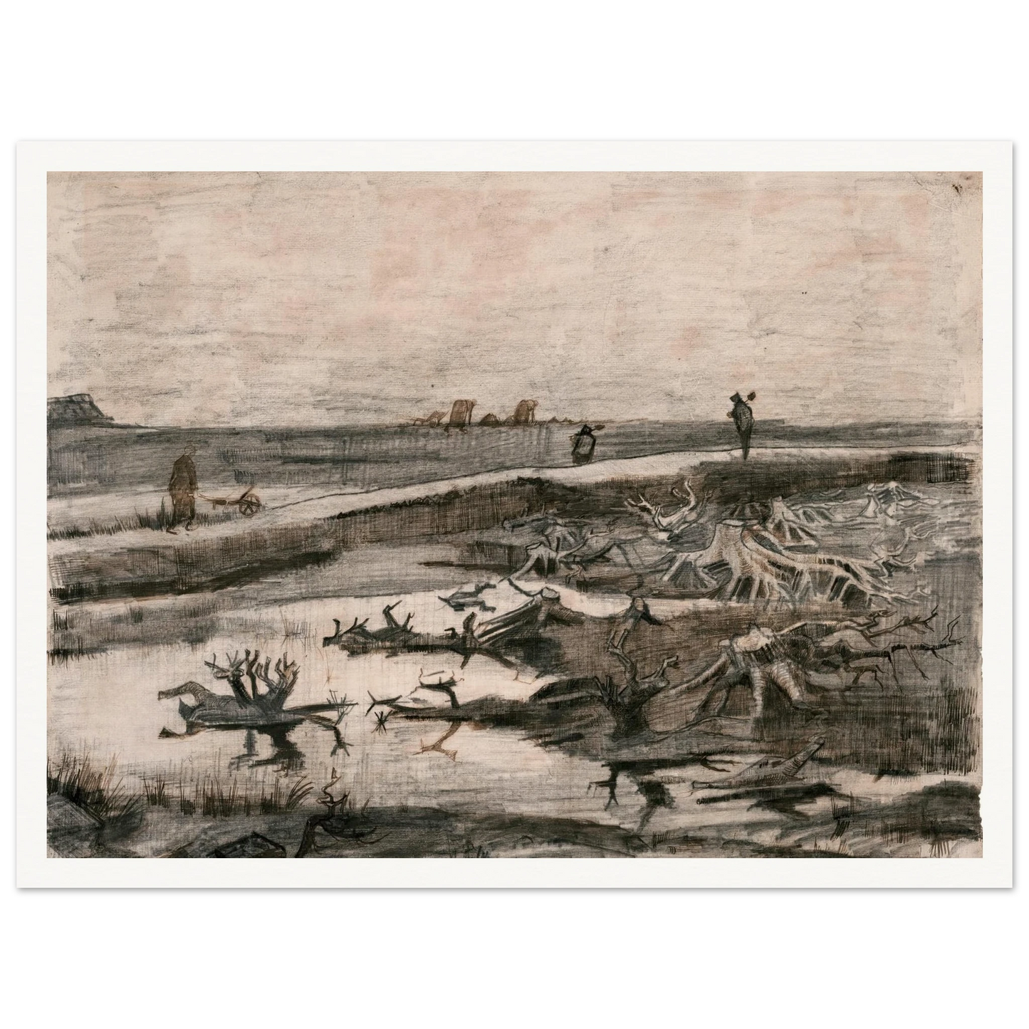 Landscape with Bog Trunks (Travaux aux Champs) (1883) Art Print | Vincent van Gogh - Framed Poster - 30x40 cm / 12x16″ - Black frame