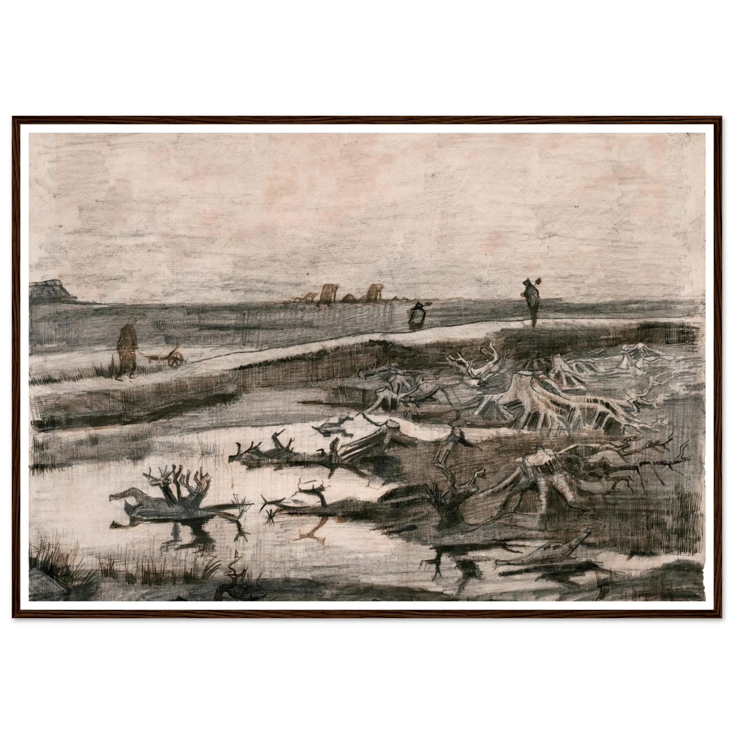 Landscape with Bog Trunks (Travaux aux Champs) (1883) Art Print | Vincent van Gogh - Framed Poster - 30x40 cm / 12x16″ - Black frame