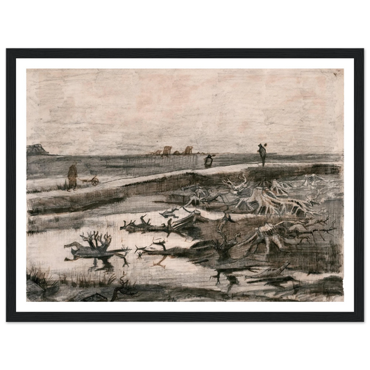 Landscape with Bog Trunks (Travaux aux Champs) (1883) Art Print | Vincent van Gogh - Framed Poster - 30x40 cm / 12x16″ - Black frame