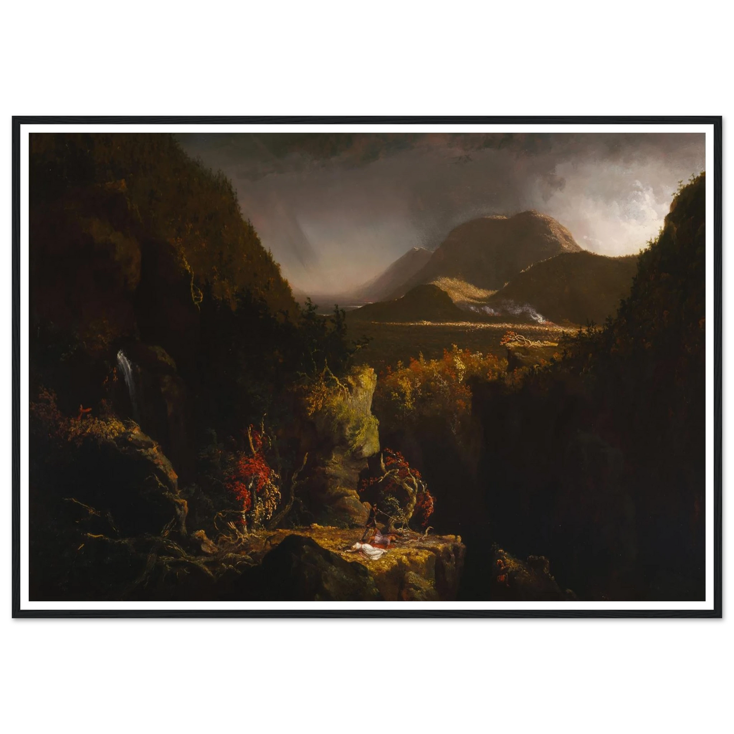 Landscape with Figures; A Scene from ‘The Last of the Mohicans’ (1826) Art Print | Thomas Cole - Framed Poster - 30x40 cm / 12x16″ - Black frame