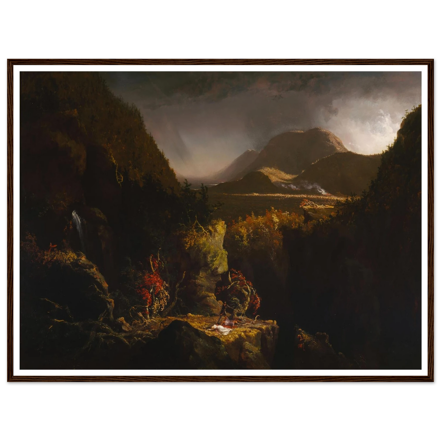 Landscape with Figures; A Scene from ‘The Last of the Mohicans’ (1826) Art Print | Thomas Cole - Framed Poster - 30x40 cm / 12x16″ - Black frame
