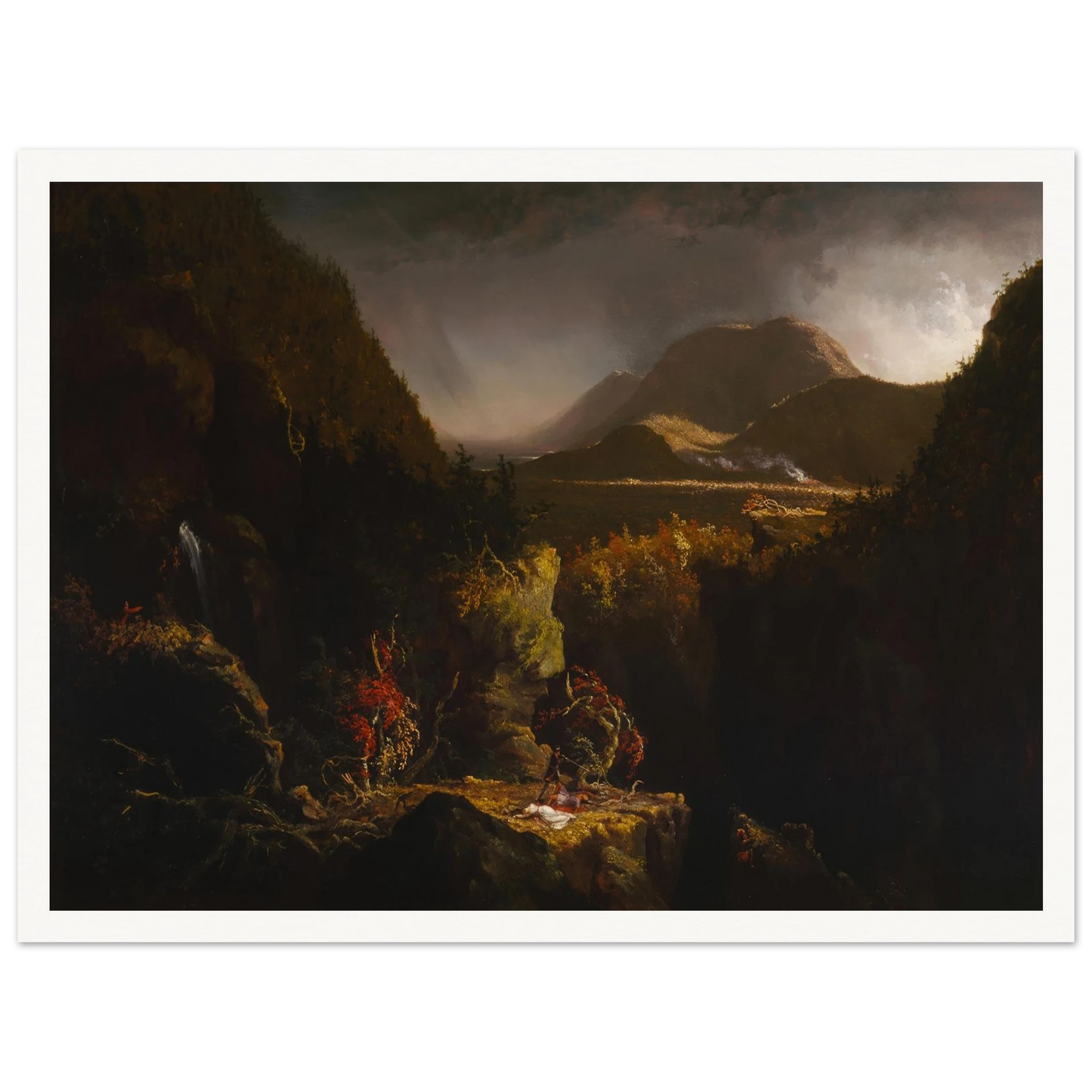 Landscape with Figures; A Scene from ‘The Last of the Mohicans’ (1826) Art Print | Thomas Cole - Framed Poster - 30x40 cm / 12x16″ - Black frame