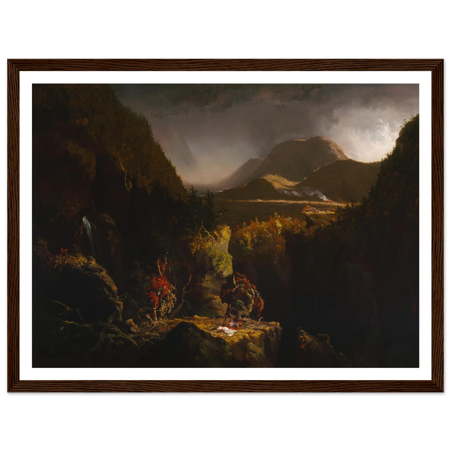 Landscape with Figures; A Scene from ‘The Last of the Mohicans’ (1826) Art Print | Thomas Cole - Framed Poster - 30x40 cm / 12x16″ - Black frame