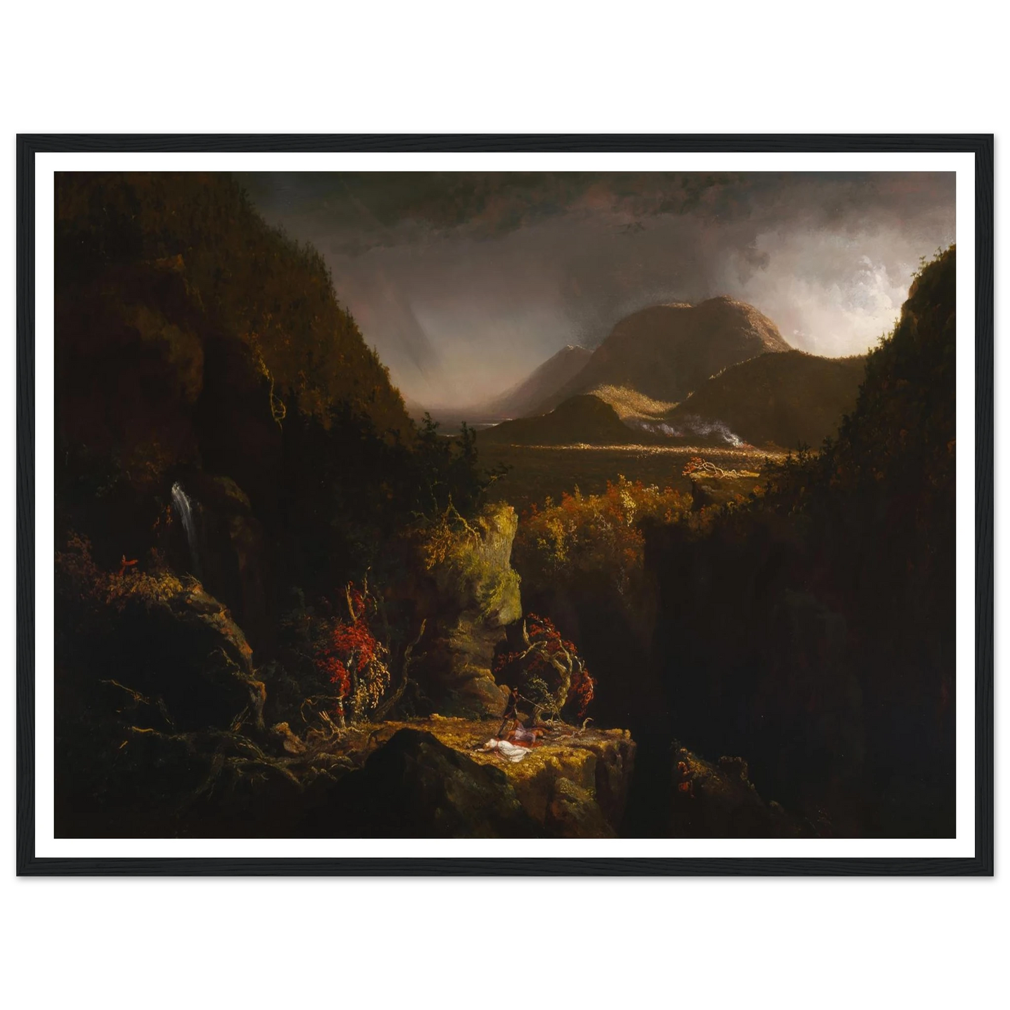 Landscape with Figures; A Scene from ‘The Last of the Mohicans’ (1826) Art Print | Thomas Cole - Framed Poster - 30x40 cm / 12x16″ - Black frame