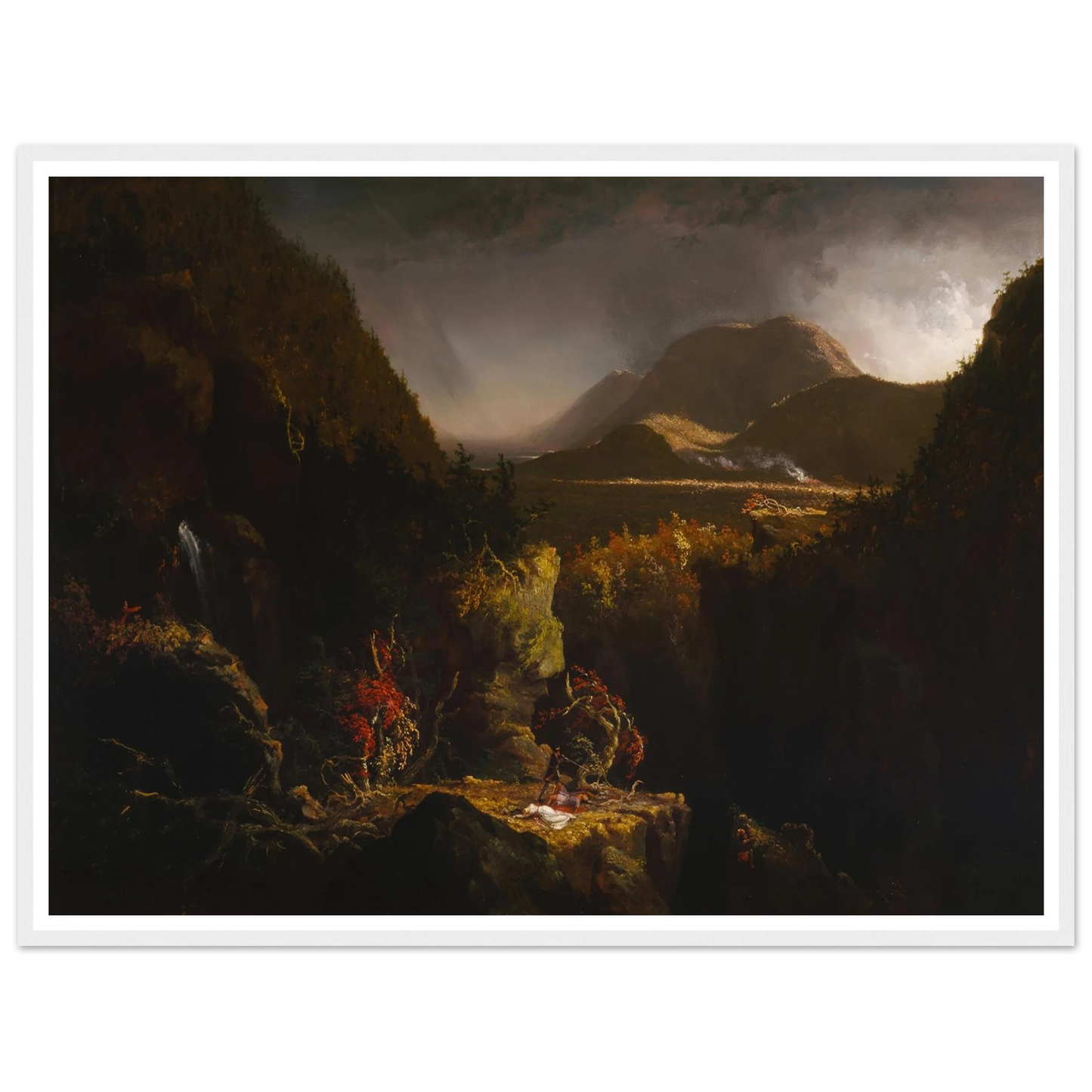 Landscape with Figures; A Scene from ‘The Last of the Mohicans’ (1826) Art Print | Thomas Cole - Framed Poster - 30x40 cm / 12x16″ - Black frame