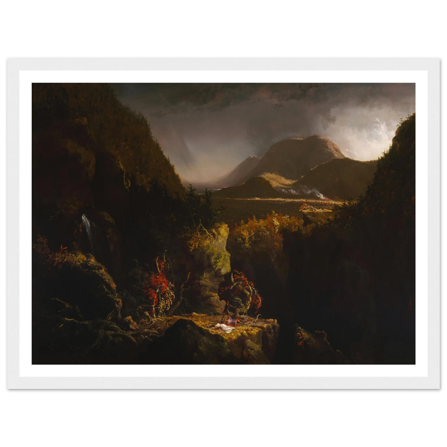 Landscape with Figures; A Scene from ‘The Last of the Mohicans’ (1826) Art Print | Thomas Cole - Framed Poster - 30x40 cm / 12x16″ - Black frame