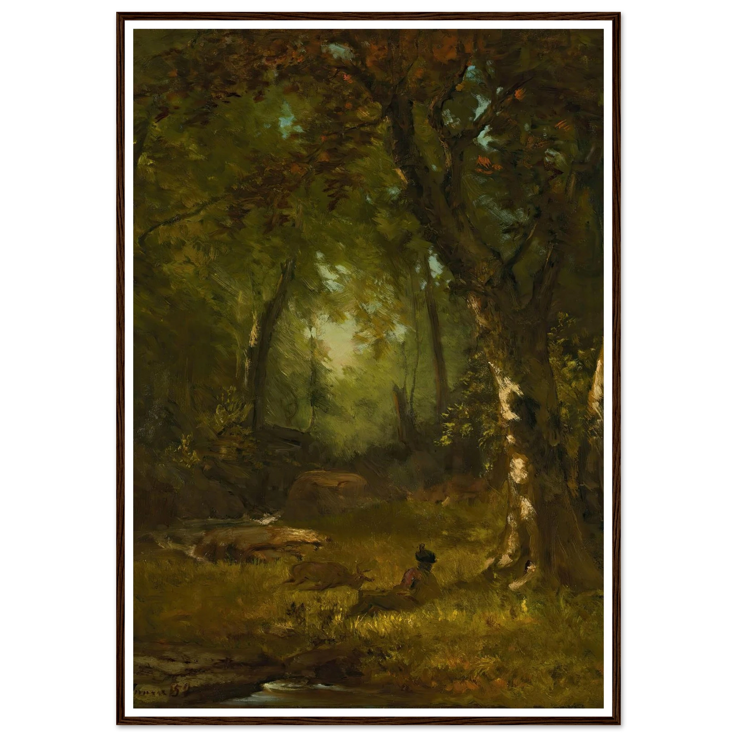 Landscape With Huntsman (1859) Art Print | George Inness - Framed Poster - 30x40 cm / 12x16″ - Black frame