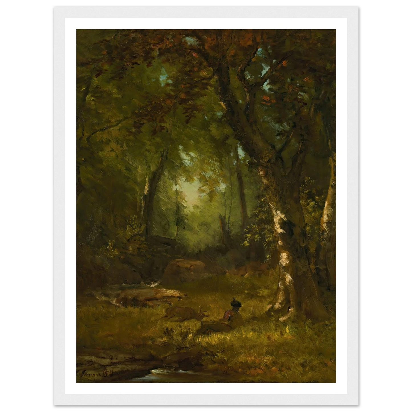 Landscape With Huntsman (1859) Art Print | George Inness - Framed Poster - 30x40 cm / 12x16″ - Black frame