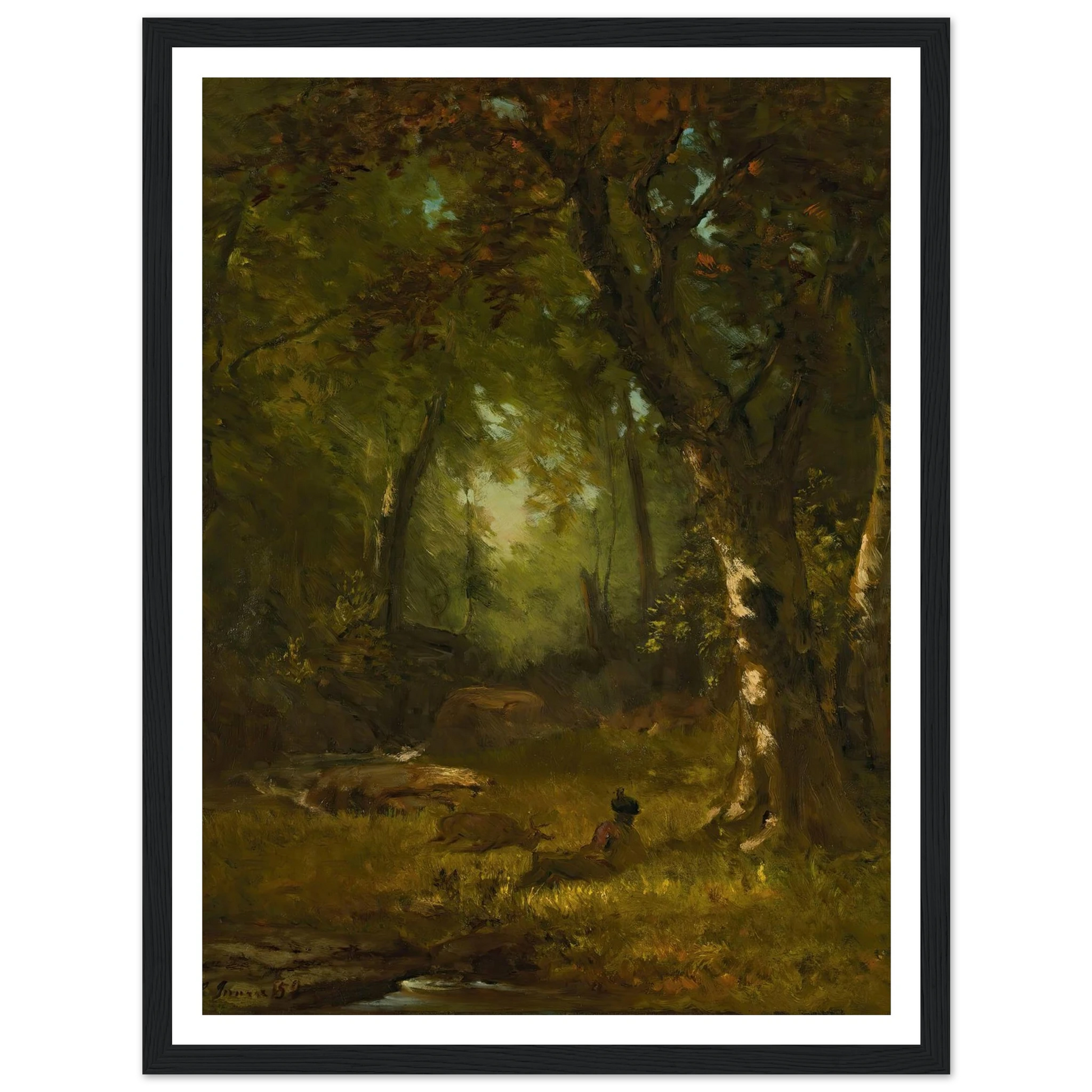 Landscape With Huntsman (1859) Art Print | George Inness - Framed Poster - 30x40 cm / 12x16″ - Black frame