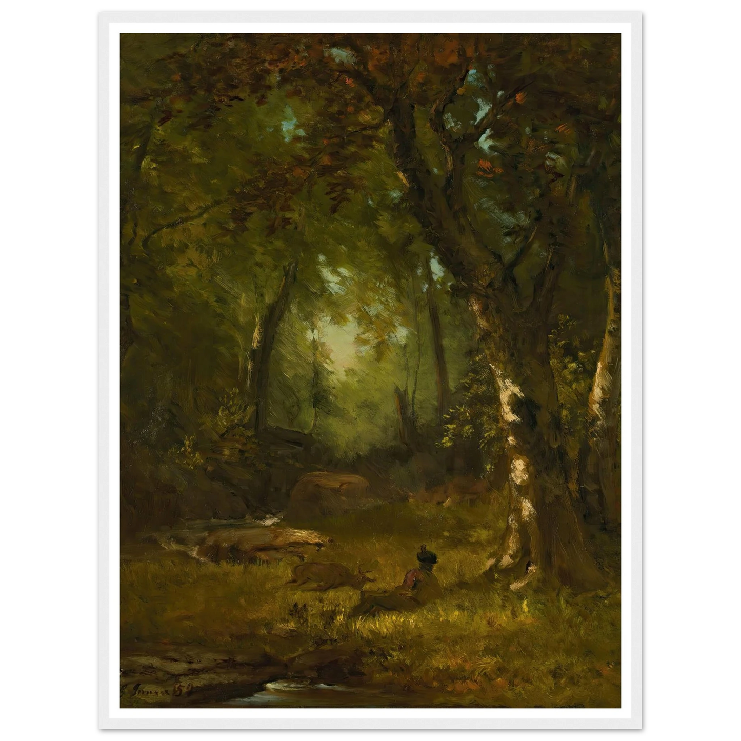 Landscape With Huntsman (1859) Art Print | George Inness - Framed Poster - 30x40 cm / 12x16″ - Black frame