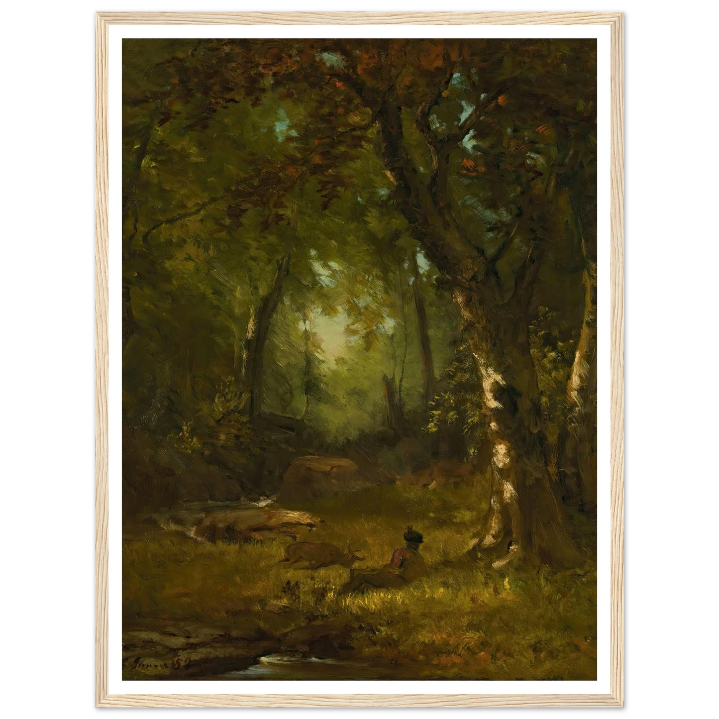 Landscape With Huntsman (1859) Art Print | George Inness - Framed Poster - 30x40 cm / 12x16″ - Black frame