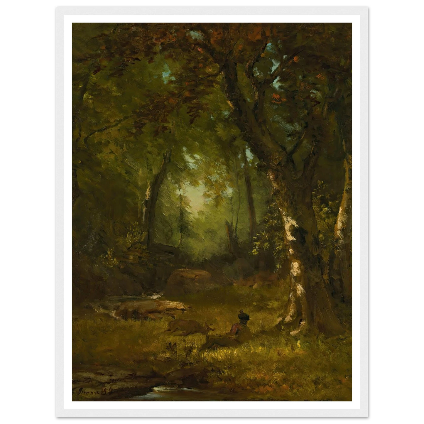 Landscape With Huntsman (1859) Art Print | George Inness - Framed Poster - 30x40 cm / 12x16″ - Black frame