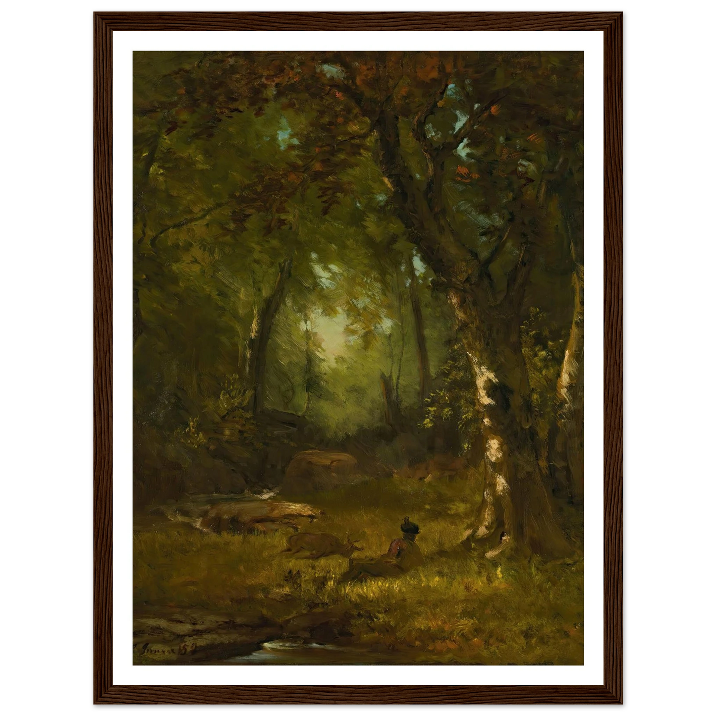 Landscape With Huntsman (1859) Art Print | George Inness - Framed Poster - 30x40 cm / 12x16″ - Black frame