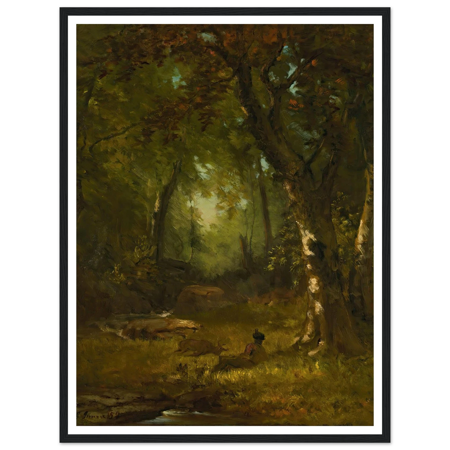 Landscape With Huntsman (1859) Art Print | George Inness - Framed Poster - 30x40 cm / 12x16″ - Black frame