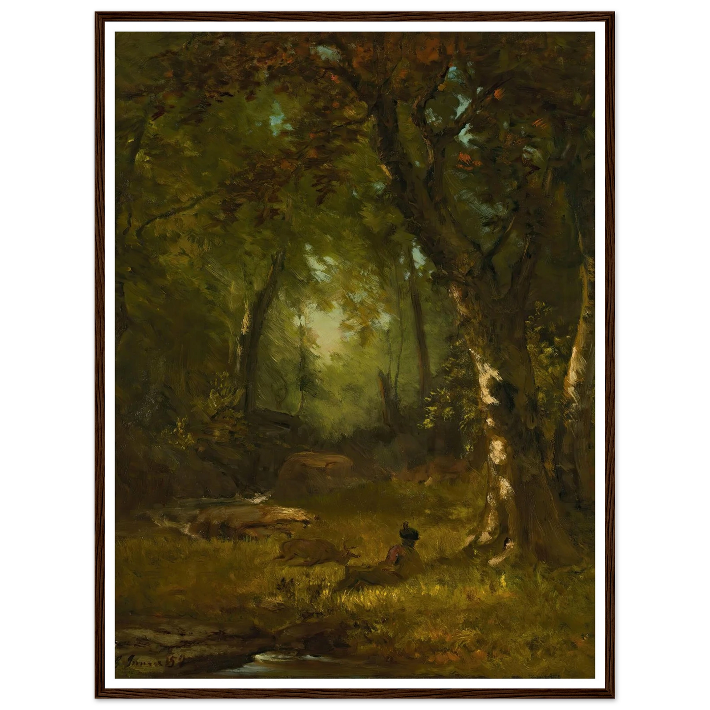 Landscape With Huntsman (1859) Art Print | George Inness - Framed Poster - 30x40 cm / 12x16″ - Black frame
