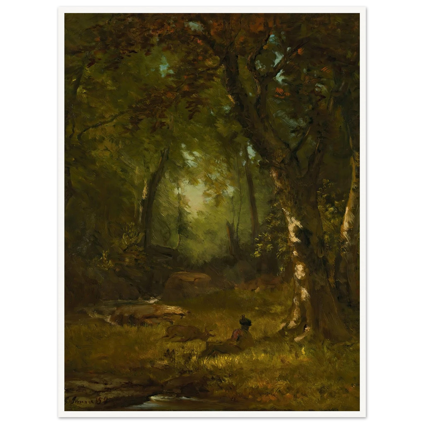 Landscape With Huntsman (1859) Art Print | George Inness - Framed Poster - 30x40 cm / 12x16″ - Black frame