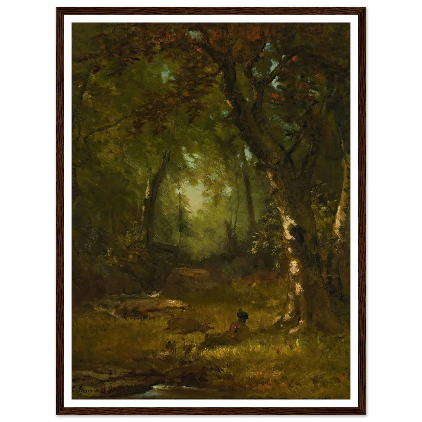 Landscape With Huntsman (1859) Art Print | George Inness - Framed Poster - 30x40 cm / 12x16″ - Black frame
