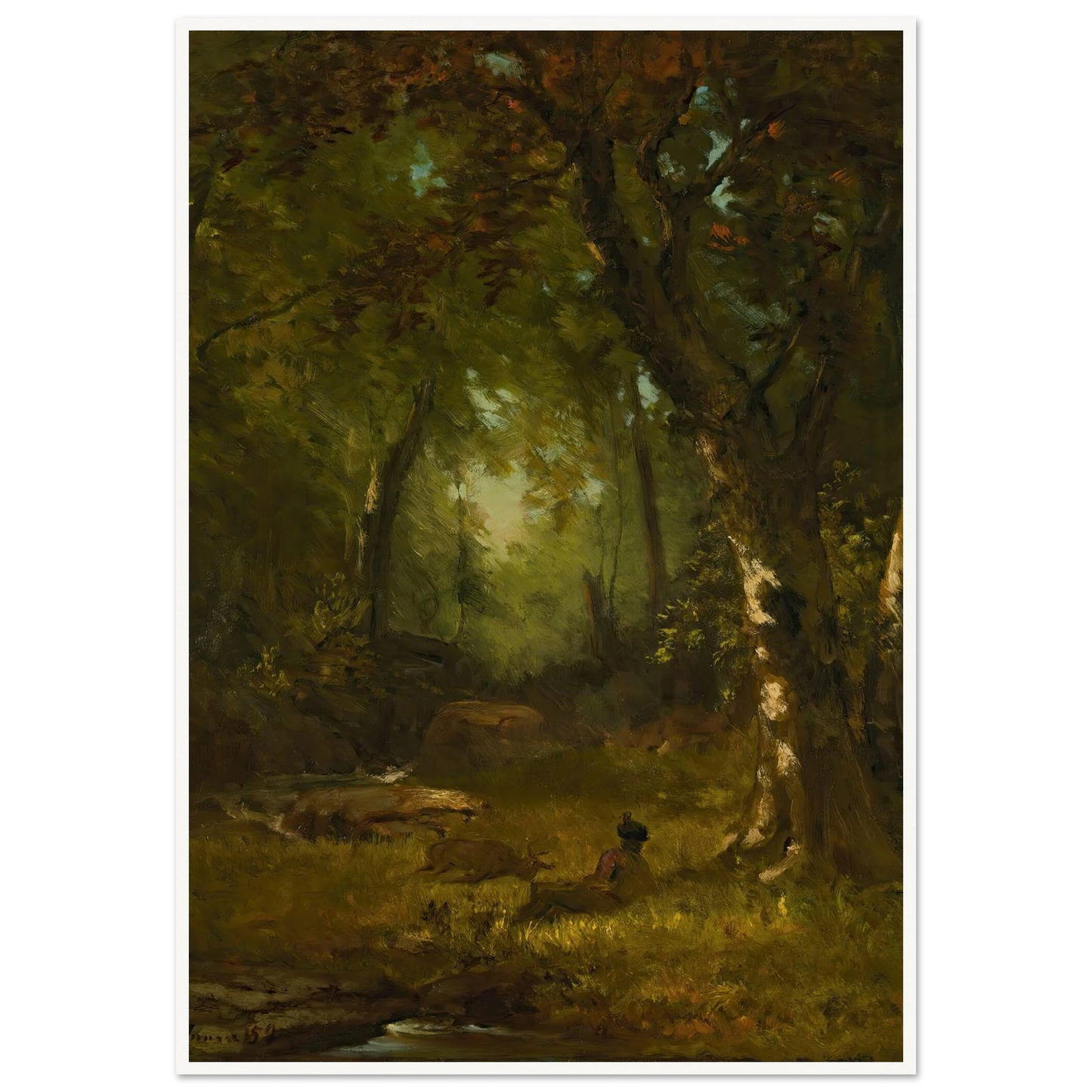 Landscape With Huntsman (1859) Art Print | George Inness - Framed Poster - 30x40 cm / 12x16″ - Black frame