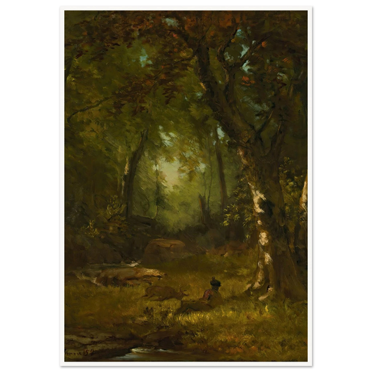 Landscape With Huntsman (1859) Art Print | George Inness - Framed Poster - 30x40 cm / 12x16″ - Black frame