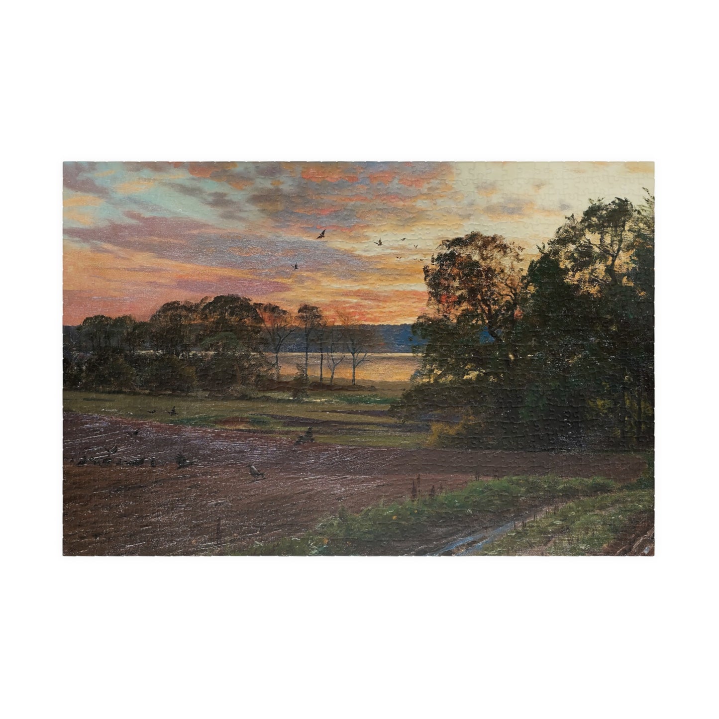 Landscape with setting sun Puzzle | Peder Mork Monsted - - 252 pcs (Horizontal) - 
