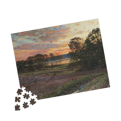 Landscape with setting sun Puzzle | Peder Mork Monsted - - 252 pcs (Horizontal) - 